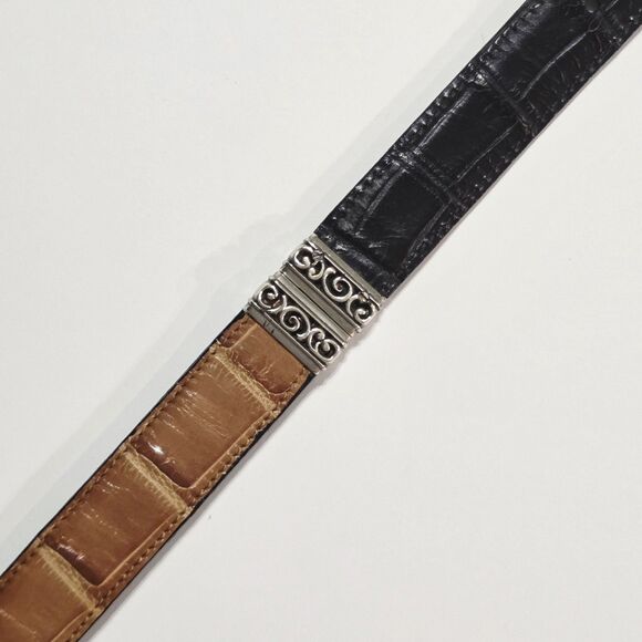 Vintage Brighton Belt Black Brown Reversible Crocodile Leather L 34 #43102 EUC main image 11